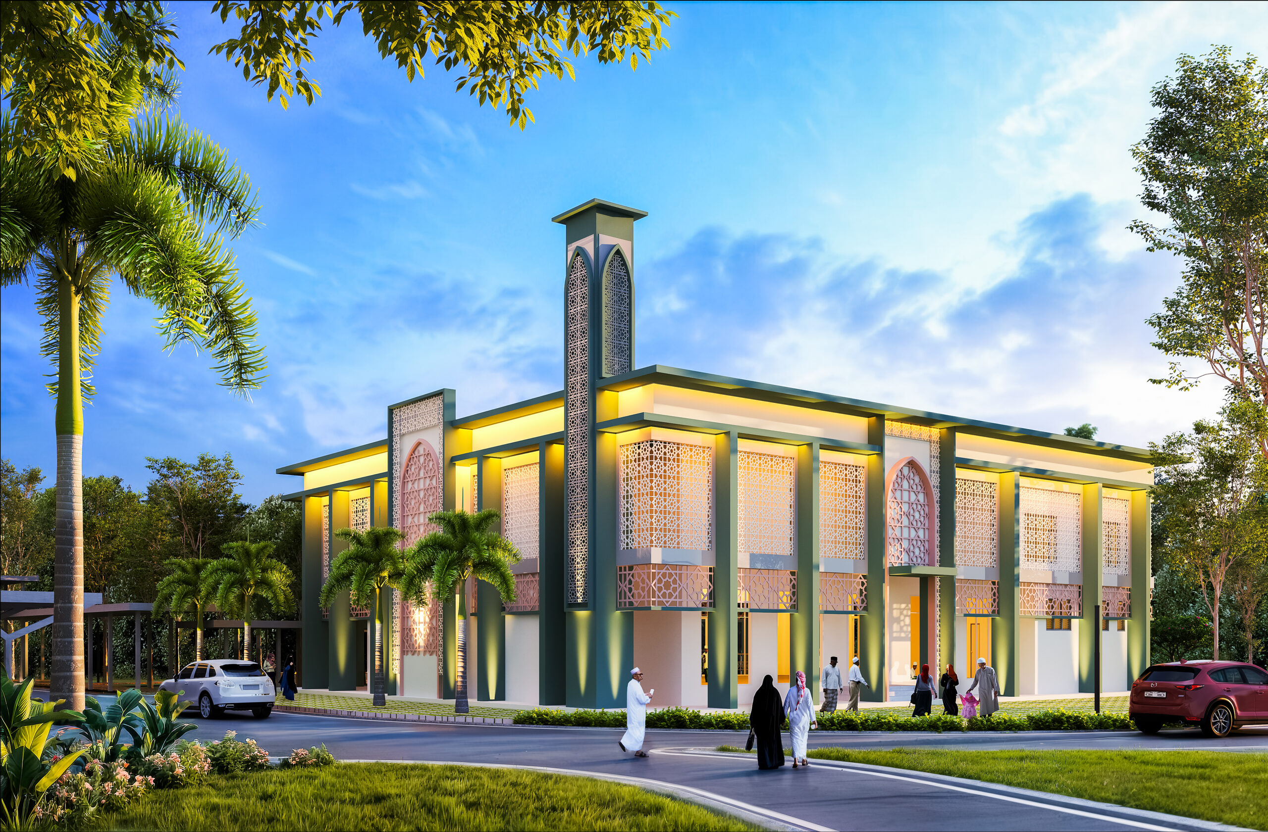 Ilustrasi artis surau Residensi Naluri daripada MKH Berhad; bukan foto bangunan siap